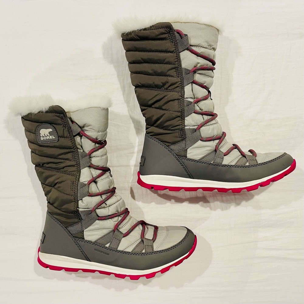 Sorel Whitney Tall Lace-up Snow Boots Womens 8.5 Waterproof Insulated Grey Gray